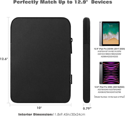13 Inch Tablet Sleeve Fits 13Inch Ipad Air M3 2025, Ipad Pro M4/Air M2 2024, Ipad Pro 12.9, Galaxy Tab S8+/S9+ 12.4, Polyester Bag Fit with Apple Pencil or Smart Keyboard,Black