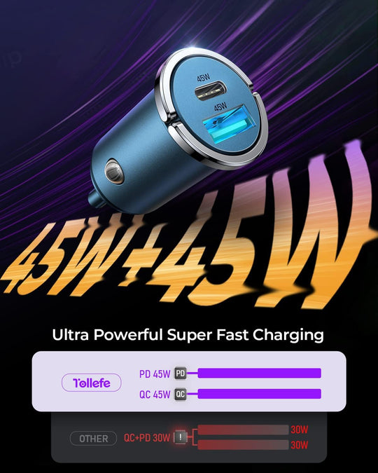 USB C Car Charger, [PD45W & QC45W] Dual Fast Ports Fast Charge Car Charger [All Metal & Mini] Cigarette Lighter Adapter for Iphone 14/13/12 Pro Max Samsung S22/21 Note20/10 Google Pixel, Ipad Pro